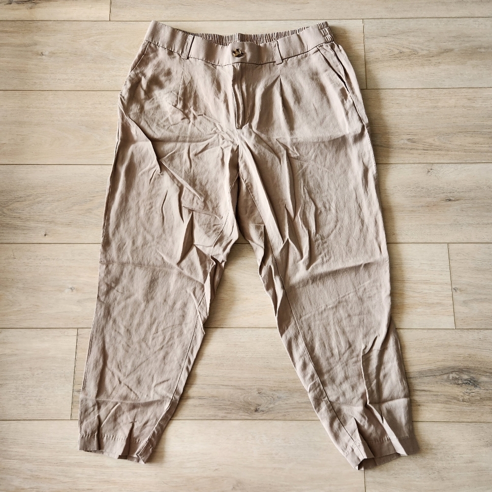 Torrid Slim Taper Stretch Linen Blend Mid Rise Pant Womens Size 14 Tan Khaki